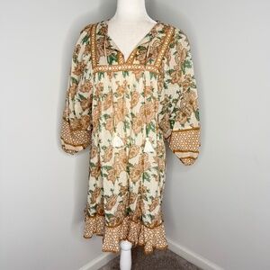 NWT Cleobella Magdalena Organic Cotton Tan Floral Mini Dress L